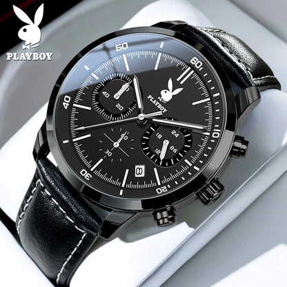 PLAYBOY Original Classic Leather Strap Men Quartz Watch Top Brand Multifunction Wrist Watch Men Casual Fashion Watches for Men