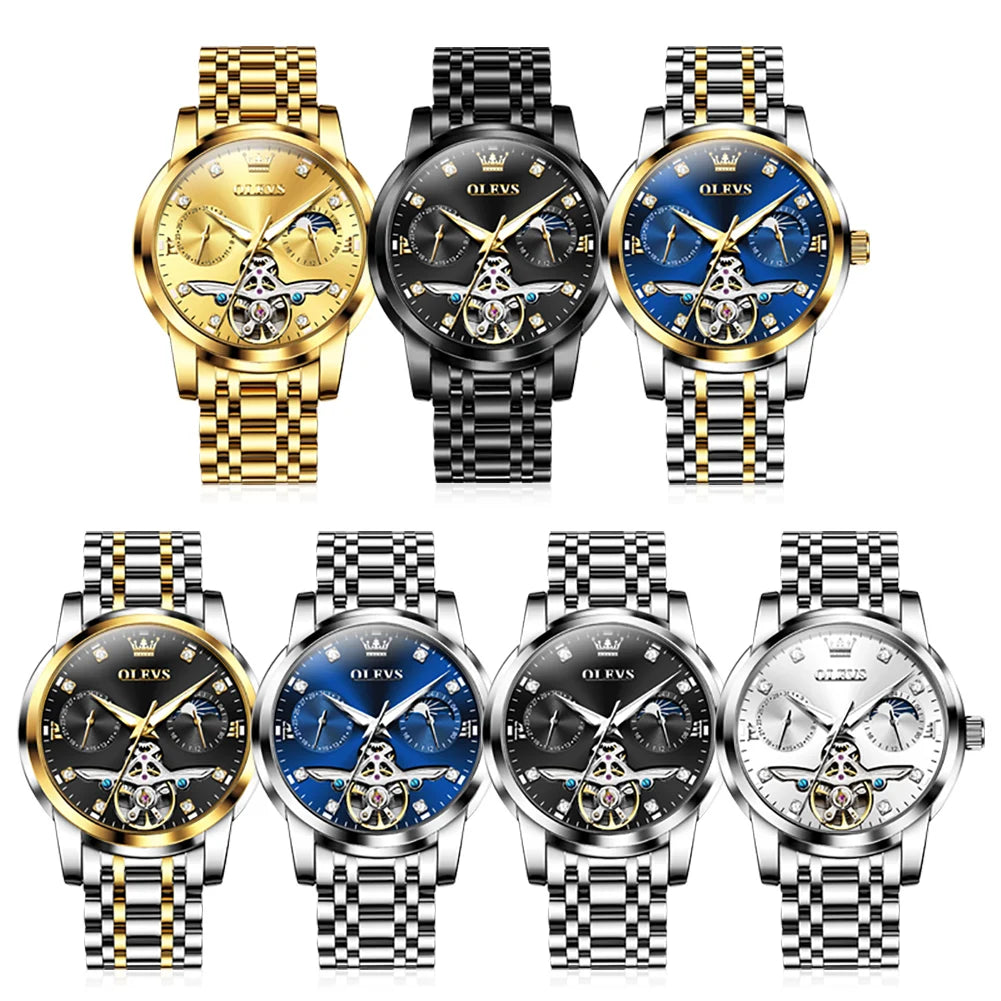 OLEVS Stainless Steel Men Automatic Mechanical Watch Original Skeleton Waterproof Wrist Watch Men Fashion Trend Watches for Men