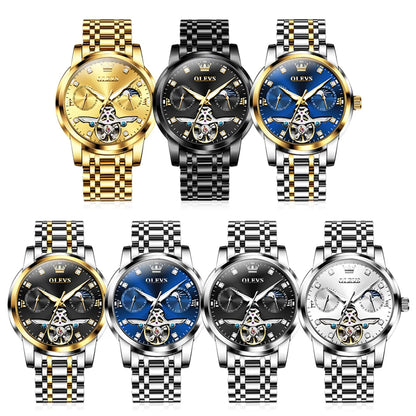 OLEVS Stainless Steel Men Automatic Mechanical Watch Original Skeleton Waterproof Wrist Watch Men Fashion Trend Watches for Men