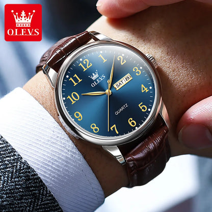 OLEVS Classic Men's Watch Quartz Leather Strap Digital Dial Wristwatches Date Business Casual Watches for Men Relogios Masculino