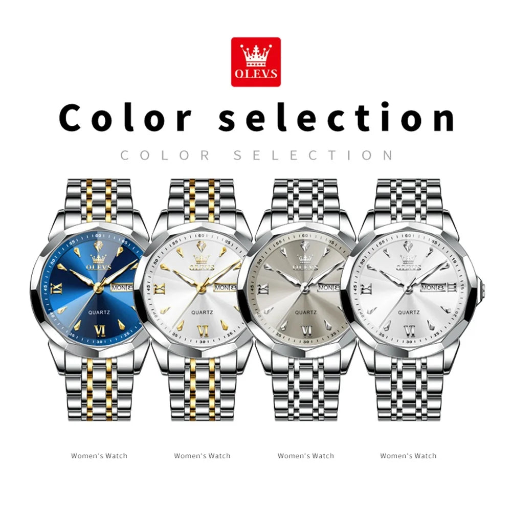 OLEVS Casual Fashion Business Men Quartz Watch Stainless Steel Waterproof Calendar Luminous Original Luxury Men's Wrist Watches