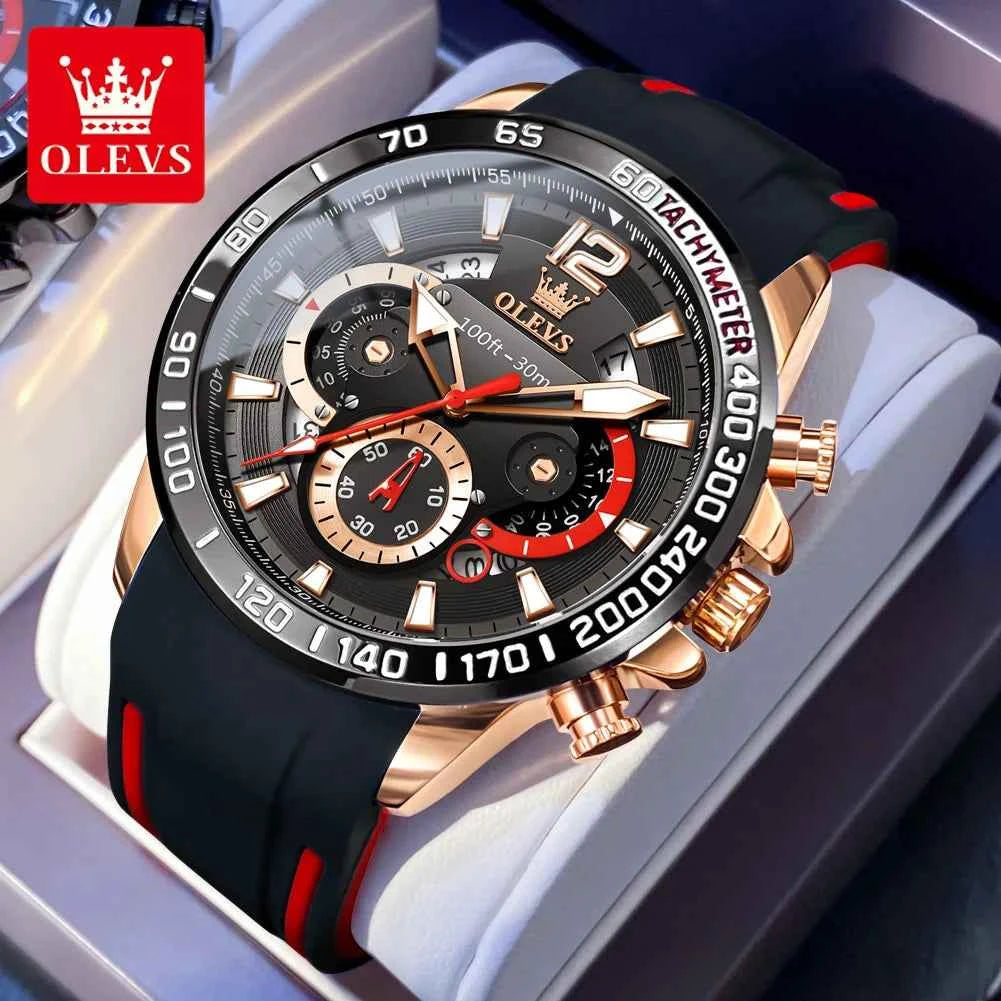 OLEVS Quartz Watch For Men 2023 New Fashion Silicone Strap Waterproof Luminous Date Week Display Sports Wristwatch Reloj Hombre