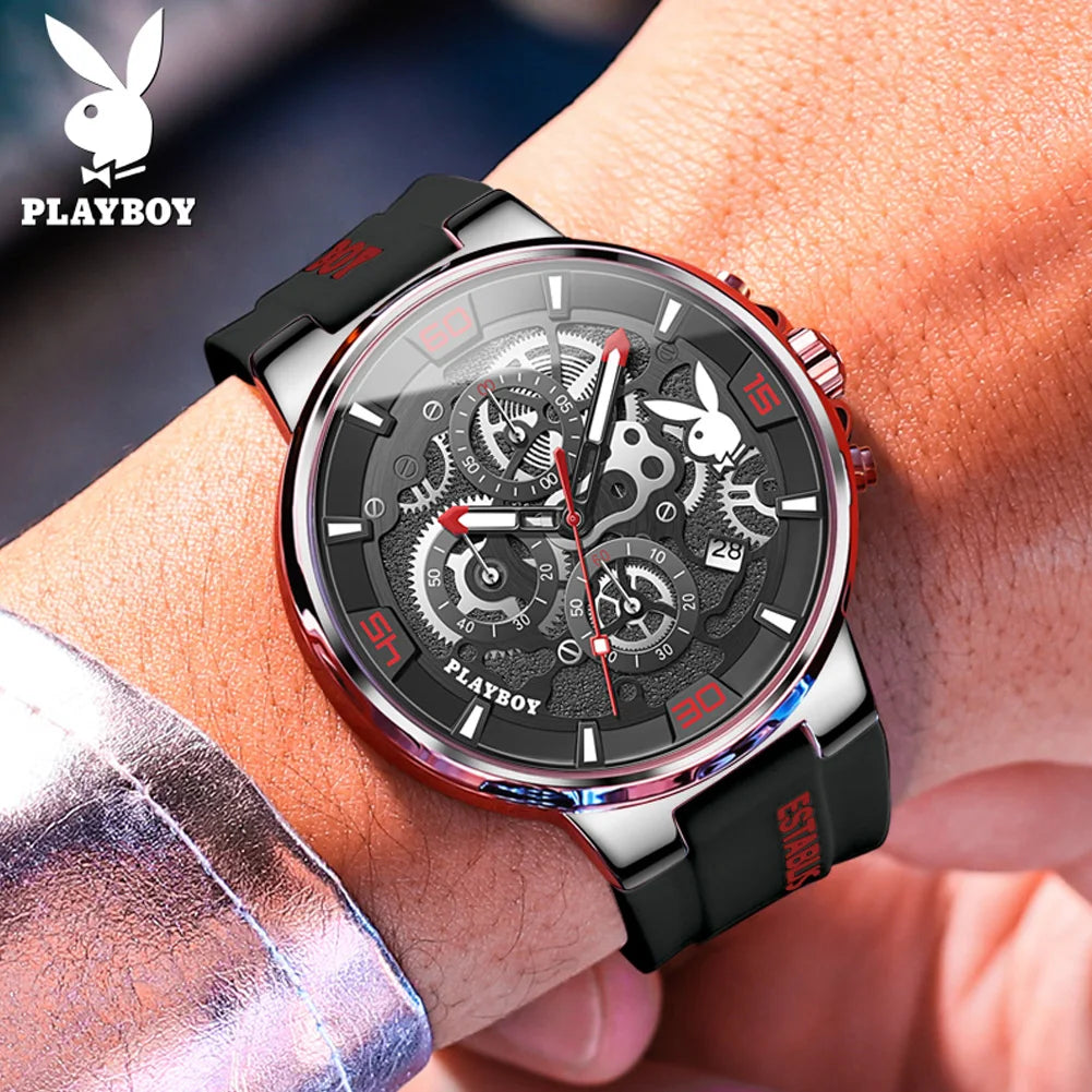 PLAYBOY Original Silicone Strap Male Watch Fashion Trend Multifunction Men's Wrist Watches High Quality Luxury Quartz Watch Men