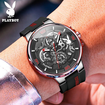 PLAYBOY Original Silicone Strap Male Watch Fashion Trend Multifunction Men's Wrist Watches High Quality Luxury Quartz Watch Men