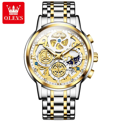 OLEVS Top Brand Men's Watches Luxury Waterproof Quartz Watch For Men Gold Skeleton Fashion Style Male Wristwatches Reloj Hombre