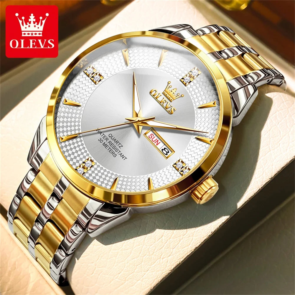 OLEVS High Quality Luxury Watch for Men Original Stainless Steel Waterproof Dual Calendar Quartz Fashion Business Men's Watches