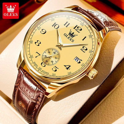 OLEVS Best Selling Original Leather Watches for Men Casual Simple Business Wrist Watch Men Fashion Waterproof Men Quartz Watch