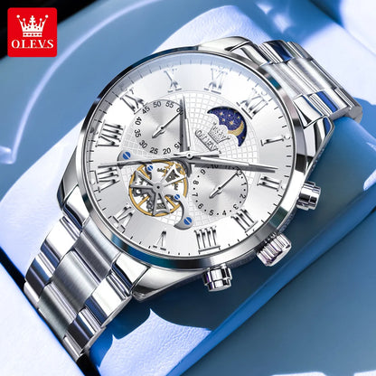 OLEVS Casual Fashion Men Watch High Quality Original Stainless Steel Waterproof Luxury Multifunction Quartz Men's Wrist Watches
