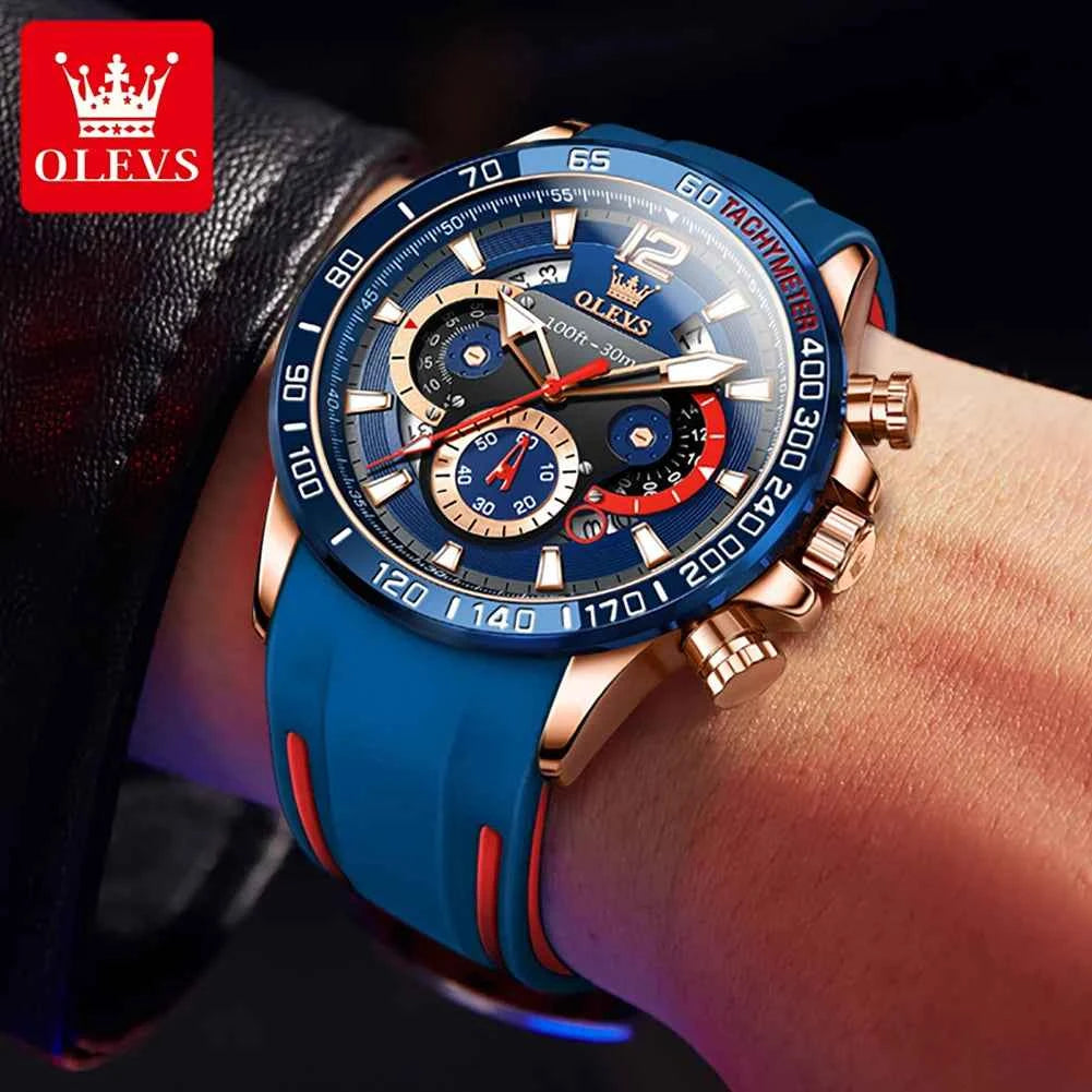 OLEVS Quartz Watch For Men 2023 New Fashion Silicone Strap Waterproof Luminous Date Week Display Sports Wristwatch Reloj Hombre