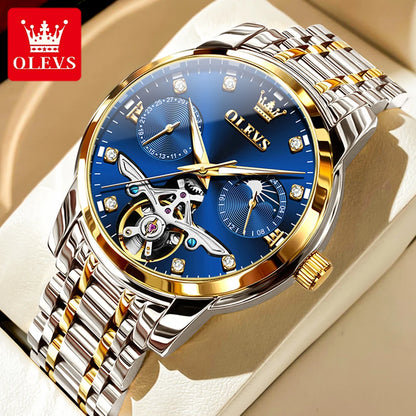 OLEVS Stainless Steel Men Automatic Mechanical Watch Original Skeleton Waterproof Wrist Watch Men Fashion Trend Watches for Men