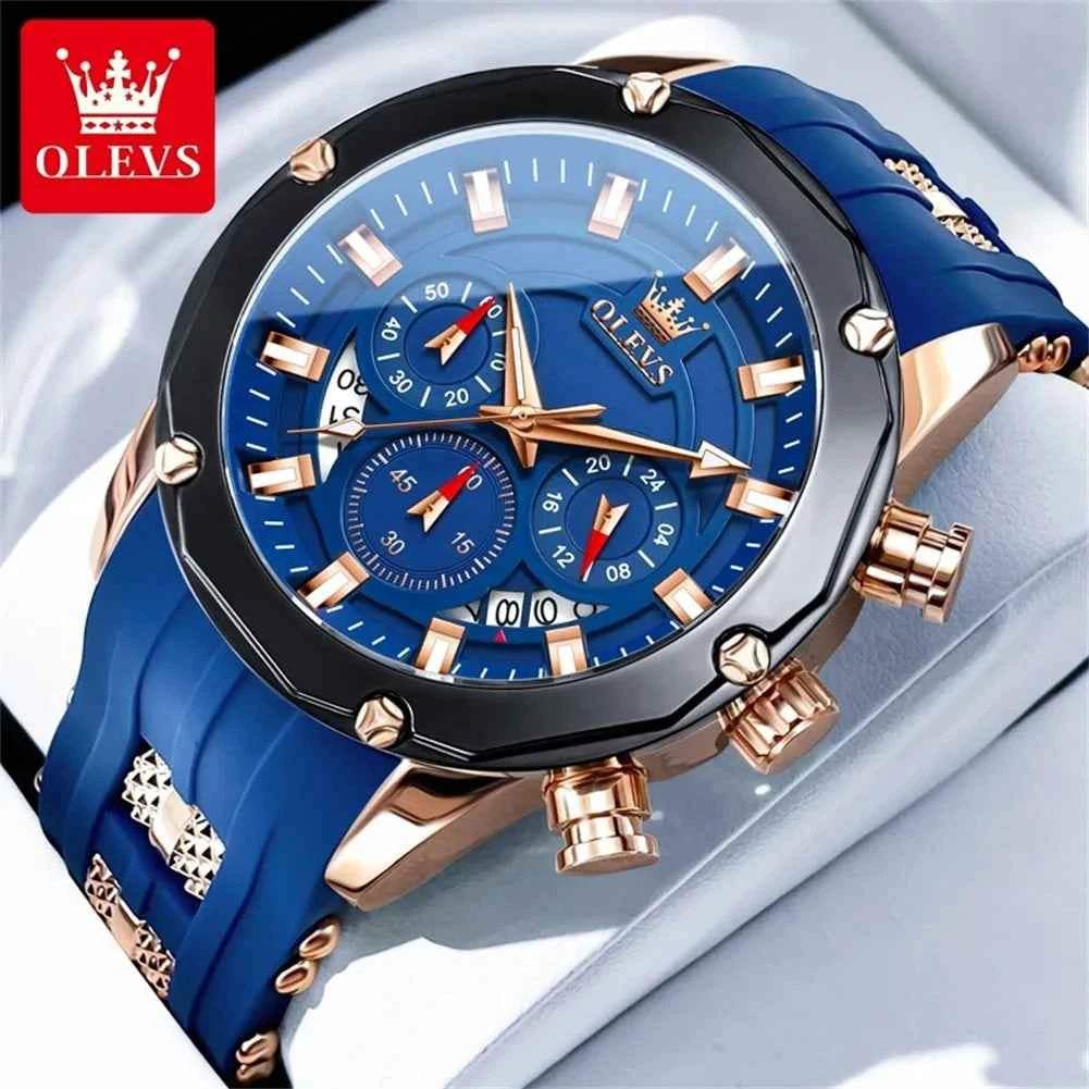 OLEVS High Quality Luxury Quartz Men Watch Original Silicone Strap Waterproof Multifunction Casual Fashion Trend Wrist Watch Men