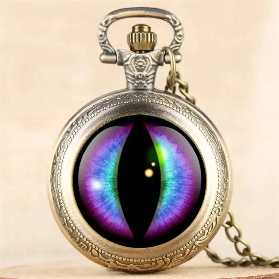 Vintage Eye Pattern Mini Pocket Watch Design with Necklace Pendant, Precise Quartz Movement Watch,Gift Watch for Male Kids