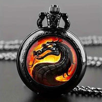 Creative Retro Black Dragon Animal Necklace Pendant Quartz Pocket Watch Gift Pendant Clock For Mlae Teens Kids Relogio Saati