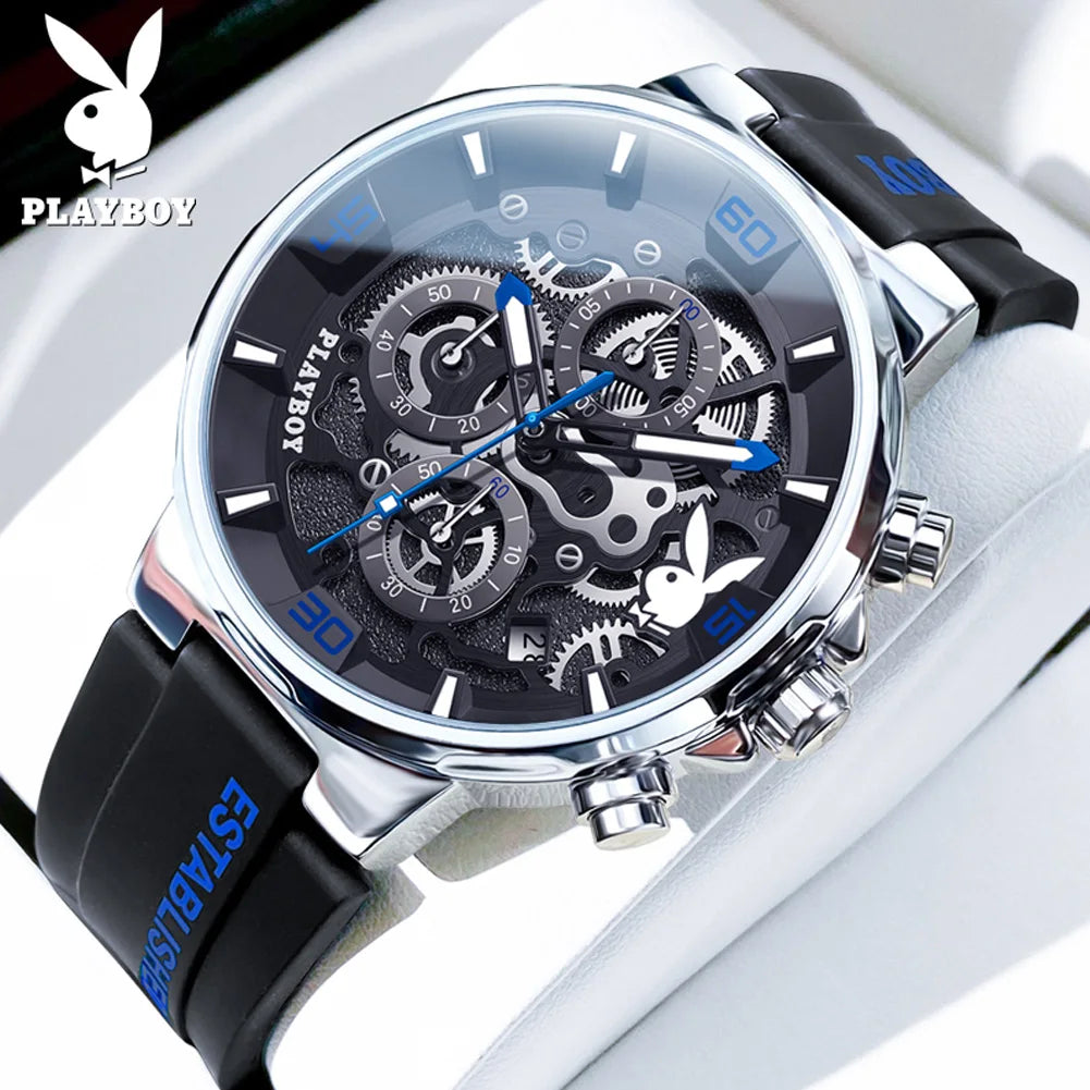 PLAYBOY Original Silicone Strap Male Watch Fashion Trend Multifunction Men's Wrist Watches High Quality Luxury Quartz Watch Men