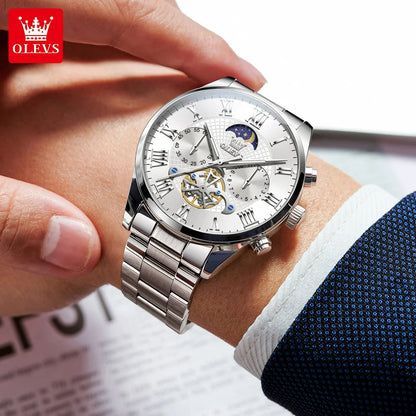 OLEVS Casual Fashion Men Watch High Quality Original Stainless Steel Waterproof Luxury Multifunction Quartz Men's Wrist Watches