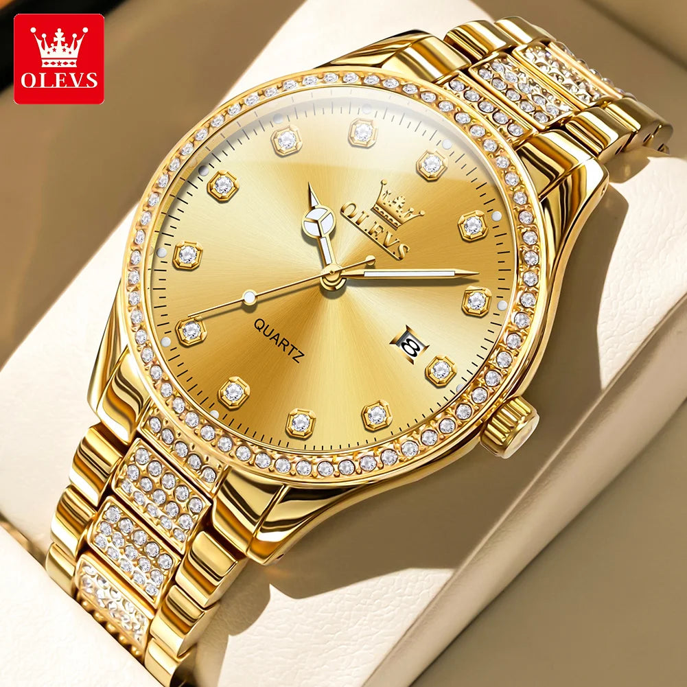 OLEVS Original Fashion Quartz Watch for Men Stainless Steel Waterproof Calendar Luminous High Quality Fashion Wrist Watch Men