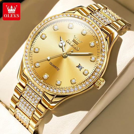 OLEVS Original Fashion Quartz Watch for Men Stainless Steel Waterproof Calendar Luminous High Quality Fashion Wrist Watch Men