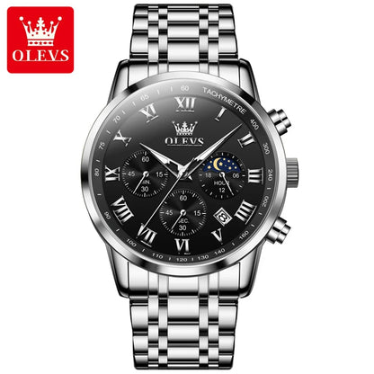 OLEVS Luxury Quartz Watch for Men Business Waterproof Sport Male Watches Leather Strap Moon Phase Wristwatch Relogios Masculino