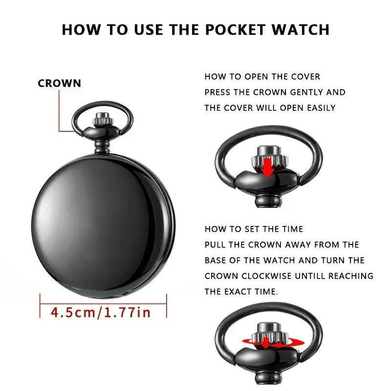 "To My BROTHER" Exquisite Black Quartz Pocket Watch Vintage Fashion Necklace Chain Watch Birthday Best Gift For Family Friends