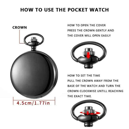 "To My BROTHER" Exquisite Black Quartz Pocket Watch Vintage Fashion Necklace Chain Watch Birthday Best Gift For Family Friends