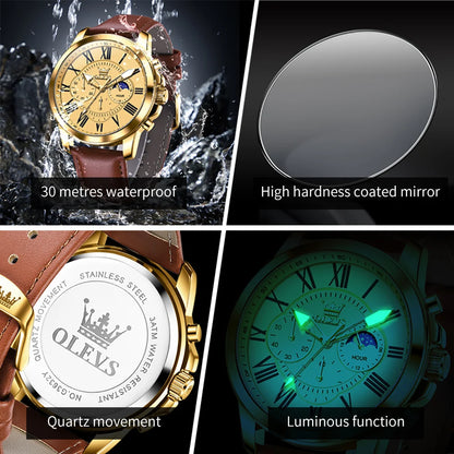 OLEVS Best Selling High Quality Fashion Business Men Watch Top Brand Original Leather Strap Waterproof Quartz Wrist Watch Men