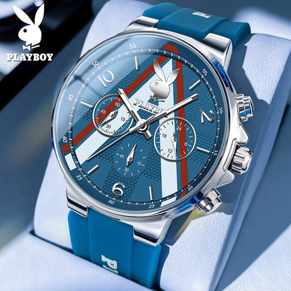 PLAYBOY Sports Chronograph Quartz Watch for Men Fashion Silicone Strap Man Wristwatch Waterproof Luxury Top Brand Men's Watches