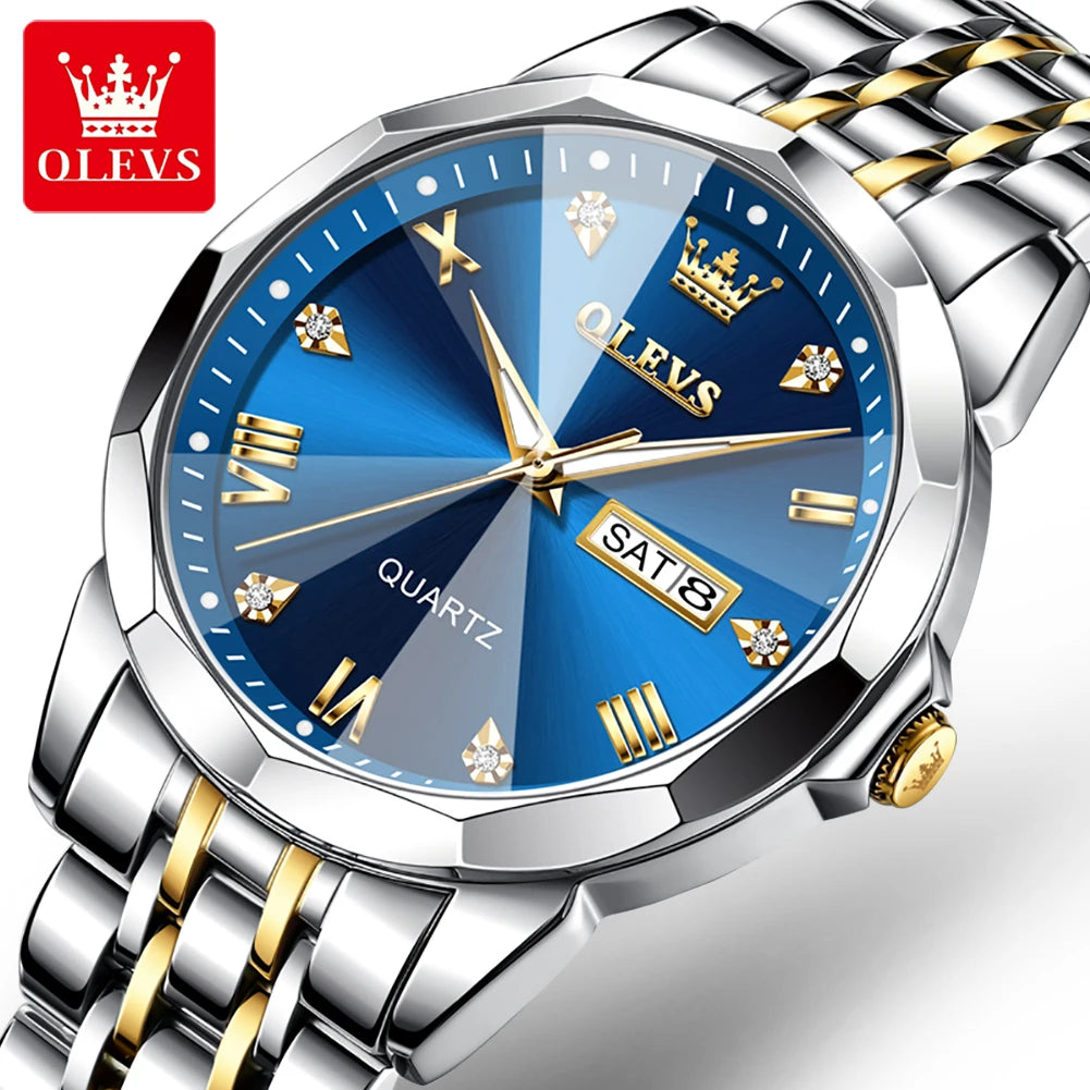 OLEVS New Fashion Top Brand Original Waterproof Watch for Men Luminous Calendar Stainless Steel Business Quartz Wrist Man Watch