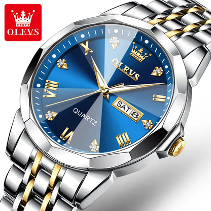OLEVS New Fashion Top Brand Original Waterproof Watch for Men Luminous Calendar Stainless Steel Business Quartz Wrist Man Watch