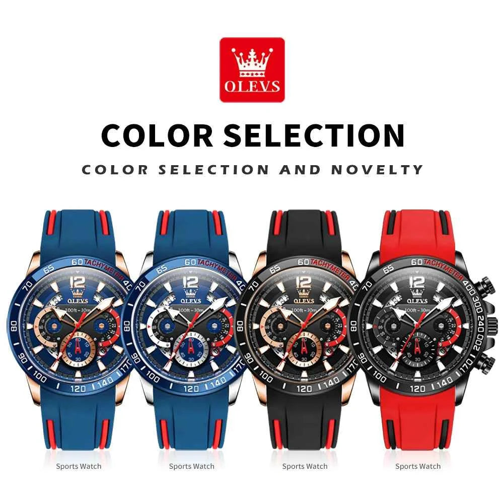OLEVS Quartz Watch For Men 2023 New Fashion Silicone Strap Waterproof Luminous Date Week Display Sports Wristwatch Reloj Hombre