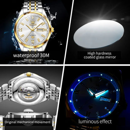 OLEVS Casual Fashion Men Watch Original Stainless Steel Waterproof Dual Calendar Luxury Automatic Mechanical Men's Wrist Watches
