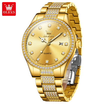 OLEVS Original Fashion Quartz Watch for Men Stainless Steel Waterproof Calendar Luminous High Quality Fashion Wrist Watch Men