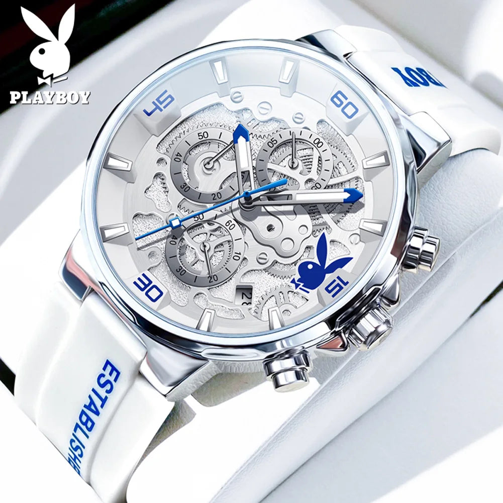 PLAYBOY Original Silicone Strap Male Watch Fashion Trend Multifunction Men's Wrist Watches High Quality Luxury Quartz Watch Men