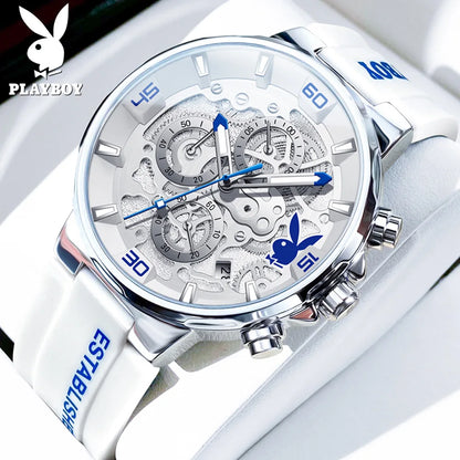 PLAYBOY Original Silicone Strap Male Watch Fashion Trend Multifunction Men's Wrist Watches High Quality Luxury Quartz Watch Men