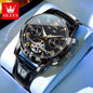 OLEVS Casual Fashion Men's Wrist Watches Best Selling Leather Strap Skeleton Multifunction Luxury Automatic Mechanical Men Watch