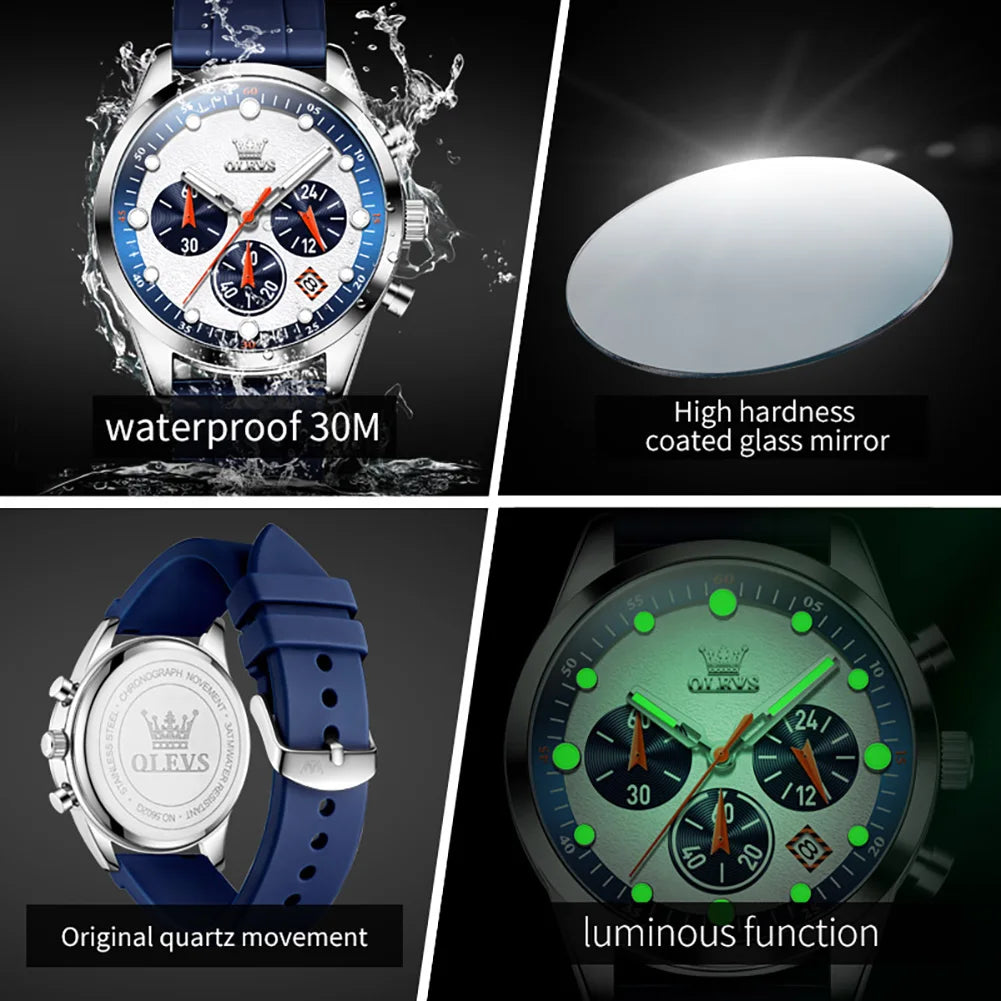 OLEVS High Quality Sports Watch for Men Original High-end Luxury Men's Wrist Watches Waterproof Silicone Strap Male Quartz Watch