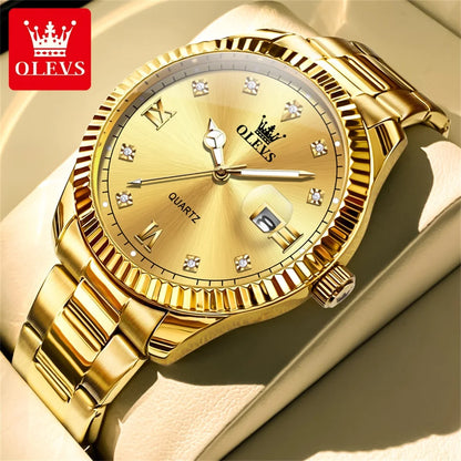 OLEVS Casual Luxury Men Watch Best Selling Fashion Stainless Steel Waterproof Calendar Luminous Quartz Business Wrist Watch Men