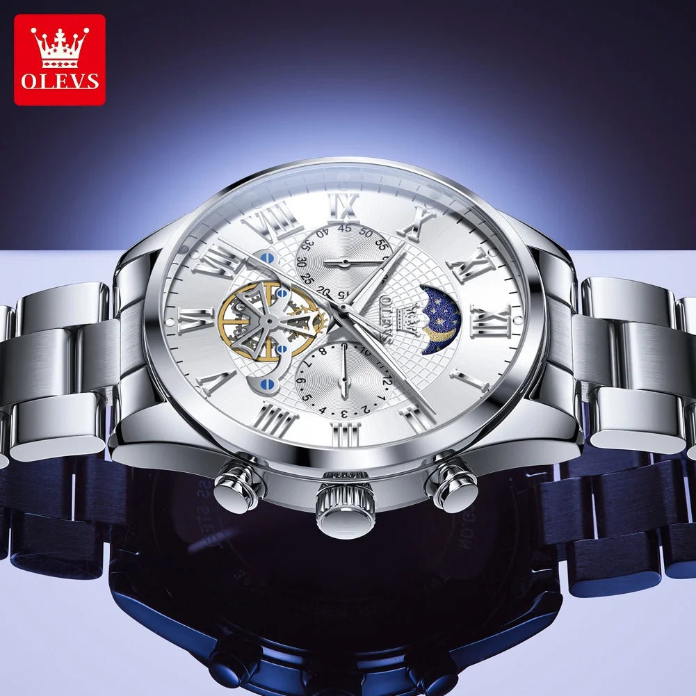 OLEVS Casual Fashion Men Watch High Quality Original Stainless Steel Waterproof Luxury Multifunction Quartz Men's Wrist Watches