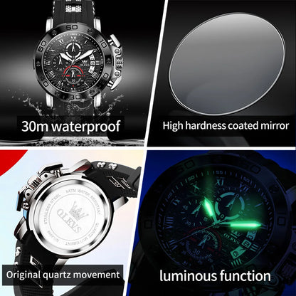 OLEVS High Quality Original Fashion Men Watch Best Selling Luxury Silicone Strap Waterproof Multifunction Quartz Wrist Watch Men