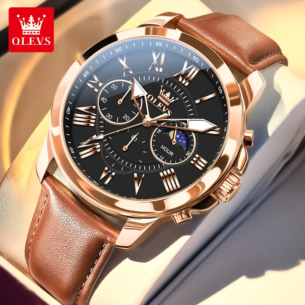 OLEVS Best Selling High Quality Fashion Business Men Watch Top Brand Original Leather Strap Waterproof Quartz Wrist Watch Men