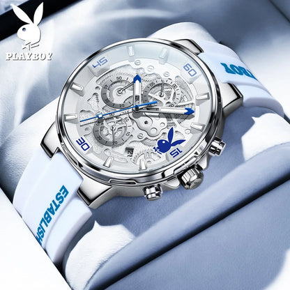 PLAYBOY Fashion Men Watches Top Brand Luxury Silicone Sport Watch Men Quartz Date Waterproof Wristwatch Chronograph Clock Man