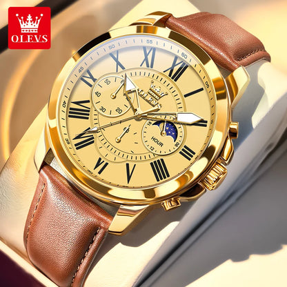 OLEVS Best Selling High Quality Fashion Business Men Watch Top Brand Original Leather Strap Waterproof Quartz Wrist Watch Men