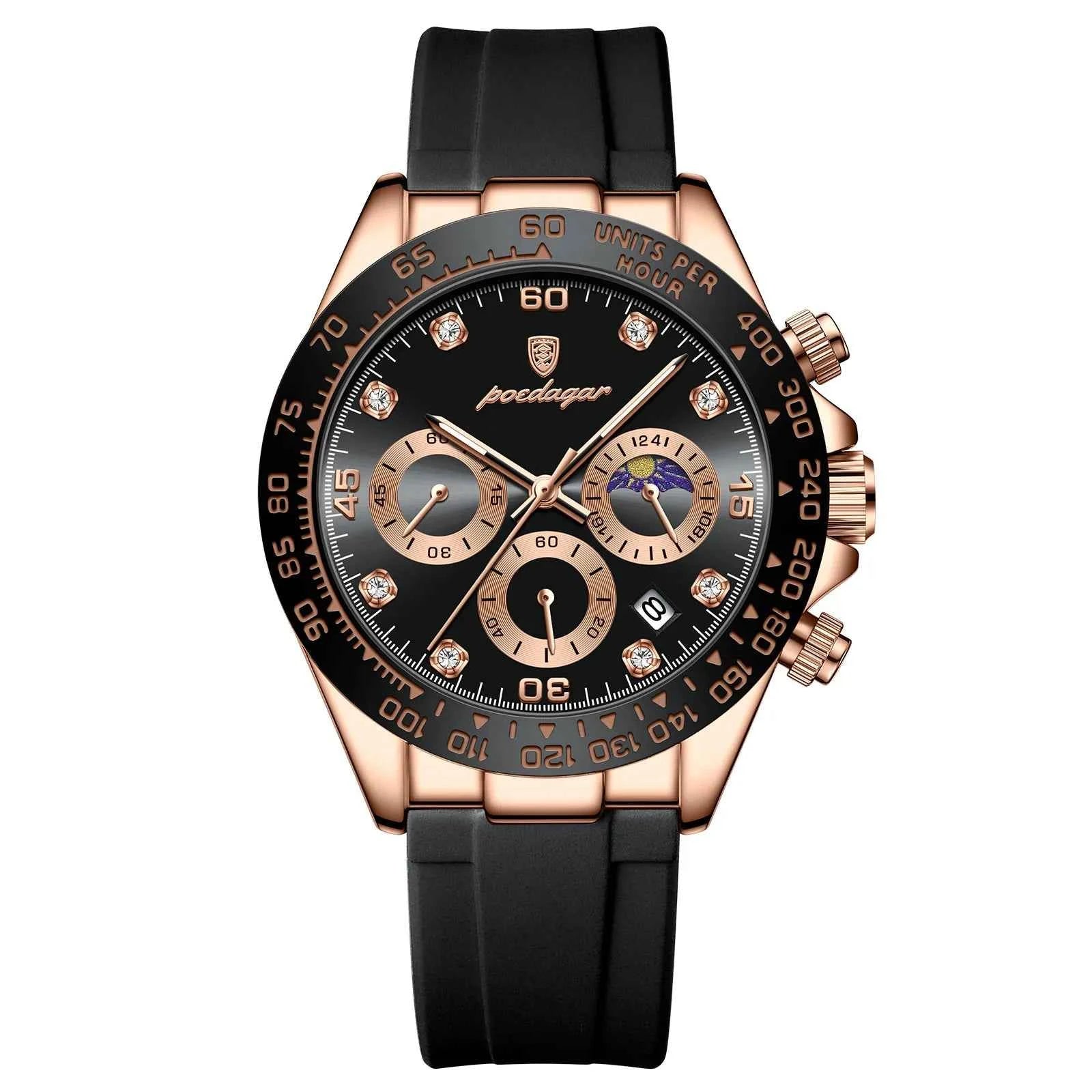 POEDAGAR Luxury Casual Top Brand Watch Business Sport Chronograph Date Luminous Waterproof Silicone Strap Men's Watch Male reloj