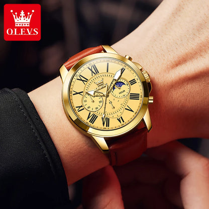 OLEVS Best Selling High Quality Fashion Business Men Watch Top Brand Original Leather Strap Waterproof Quartz Wrist Watch Men