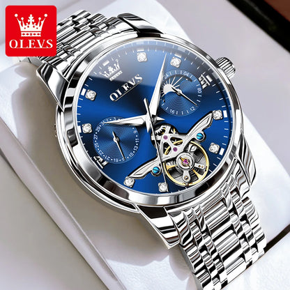 OLEVS Stainless Steel Men Automatic Mechanical Watch Original Skeleton Waterproof Wrist Watch Men Fashion Trend Watches for Men