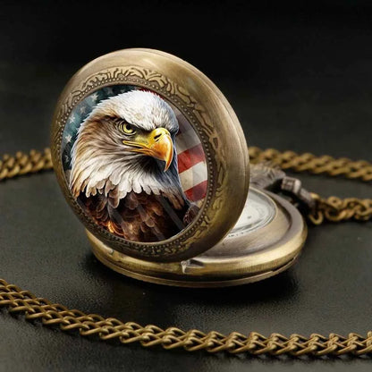 Retro-Style Unique Gold Bronze Eagle Pendant Quartz Pocket Watch with World-Time Function Great Collectible Clock for Men  Kids