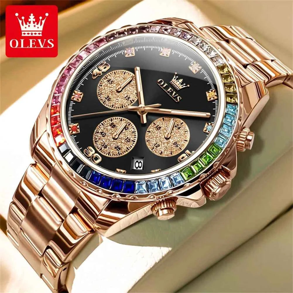 OLEVS High Quality Fashion Luxury Quartz Men Watch Top Brand Original Stainless Steel Waterproof Multifunction Wrist Watch Men