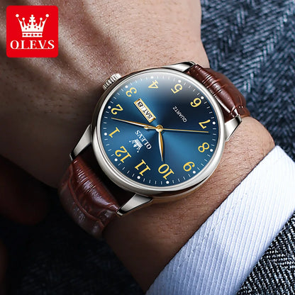 OLEVS Classic Men's Watch Quartz Leather Strap Digital Dial Wristwatches Date Business Casual Watches for Men Relogios Masculino
