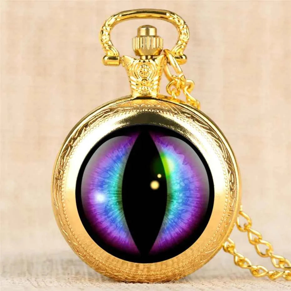 Vintage Eye Pattern Mini Pocket Watch Design with Necklace Pendant, Precise Quartz Movement Watch,Gift Watch for Male Kids
