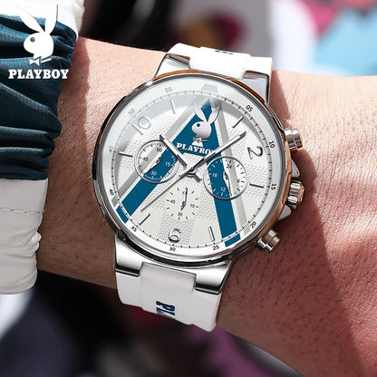 PLAYBOY Sports Chronograph Quartz Watch for Men Fashion Silicone Strap Man Wristwatch Waterproof Luxury Top Brand Men's Watches