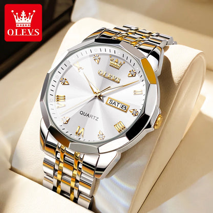 OLEVS New Fashion Top Brand Original Waterproof Watch for Men Luminous Calendar Stainless Steel Business Quartz Wrist Man Watch